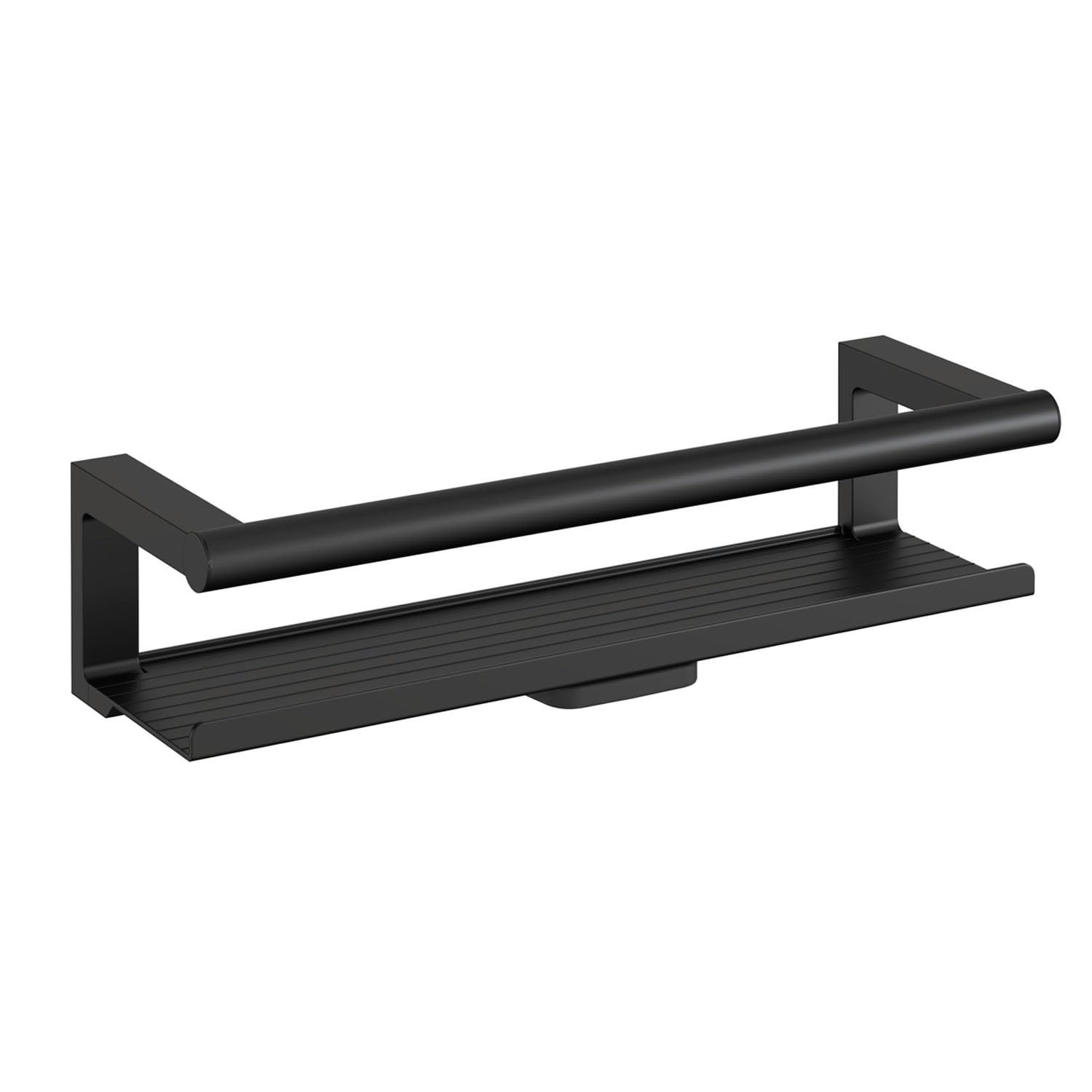 Architect SP Jabonera de Ducha Tipo Estante de Diseño Rectangular y Minimalista con Accesorio Limpiacristales. Estantería de Pared con Tornillería para Baño de Acero Inoxidable en Color Negro Mate