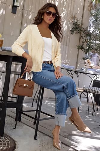 Image of Arach&Cloz Women's Soft Cropped Cardigan Casual Lightweight Shrug Sweater Tops