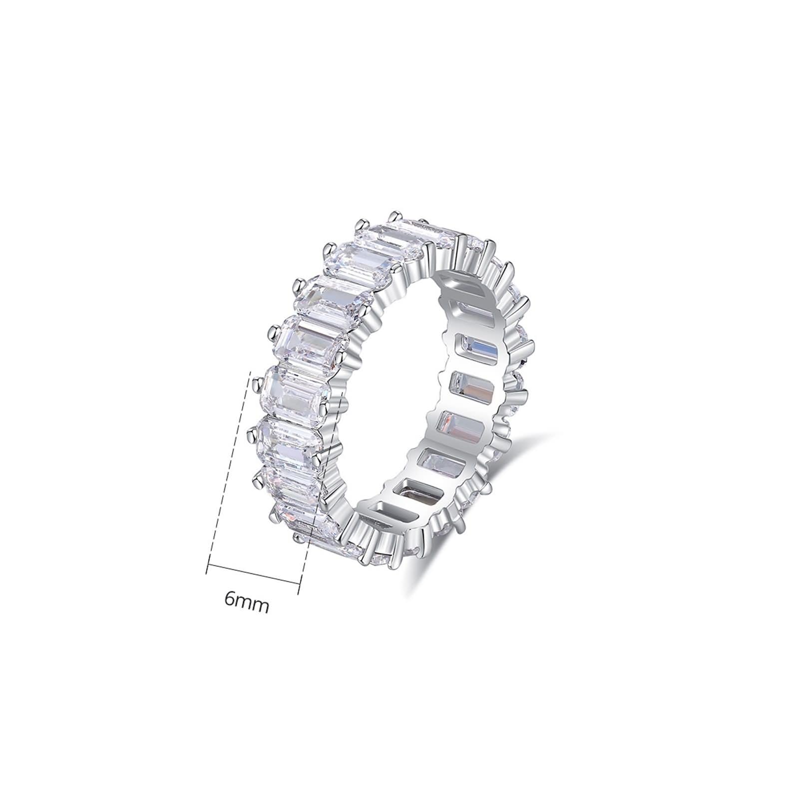 Moissanite pierścionek dla kobiet damskie obrączki ślubne białe złoto 18-karatowy niemetalowy znaczek (tylko moda) prostokąt z cyrkonią sześcienną biały rozmiar H 1/2 moda dla siostry biżuteria na