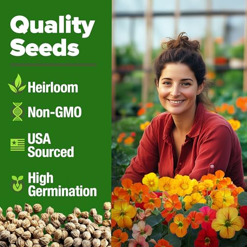 Image of HOME GROWN Nasturtium Seeds Dwarf Tall Trailing Mix 250+ Edible Flower Seeds for Planting Outdoors Fast Germination, Low-Maintenance Climbing & Trailing Nasturtium (Tropaeolum majus)