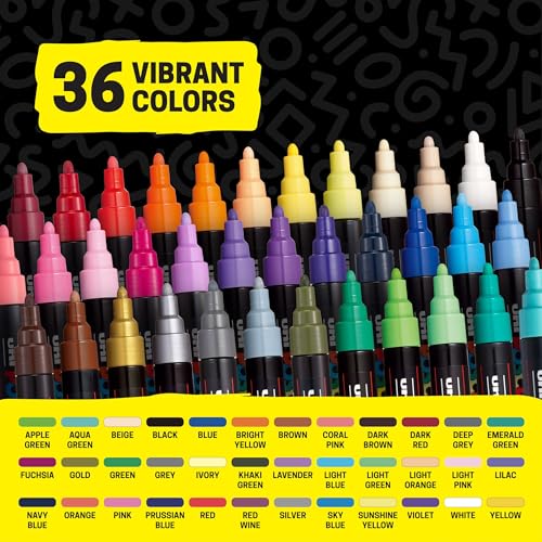 Image of POSCA PC-5M Water-Based Paint Markers, Medium Point (1.8-2.5mm), Assorted Colors, 36 Pack with Display Caddy