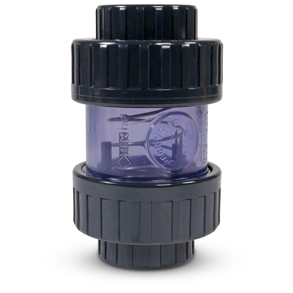 PVC-U Rückschlagventil 63 mm - Transparentes Kegelventil mit Edelstahlfeder AISI 302 - Klebemuffe EPDM Dichtung - PN16 DN50