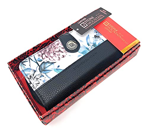 Stone Mountain Zip Around White Floral Leather Wallet In Gift Box | 7 X 4 In #TOP2