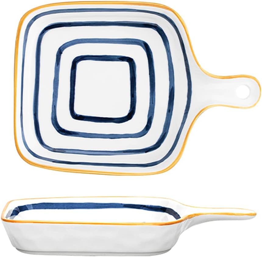 Ceramic bakeware,Baking Tray with Handle，Porcelain Baking Dish, 9 Inches Lasagna Baking Dish with Single Handle,Pie Dish Baking Pan, Set of 2,B (Color : D) (Color : C) (Color : C)
