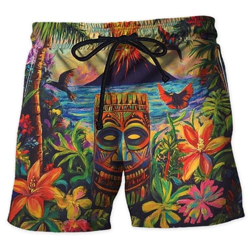 Tiki Men's Swim Trunks - Tropical Summer Mens Swim Trunks with Mesh Lining Swimwear Bathing Suits Set 72