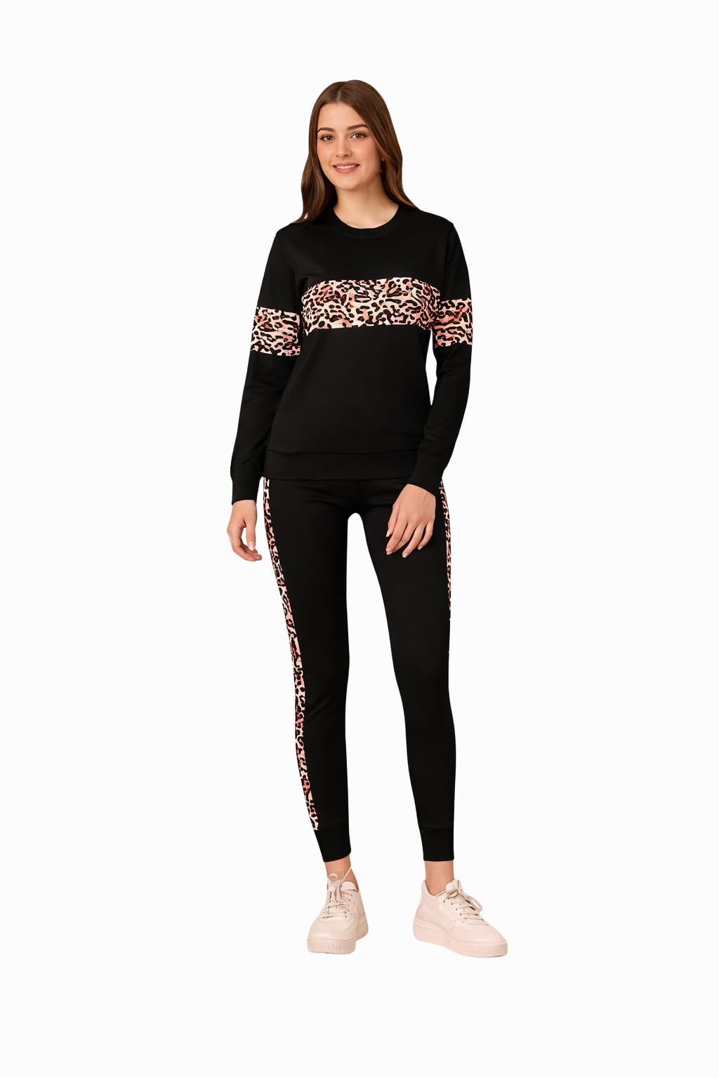 Women Cotton Blend Animal Print Tracksuit Set | Round Neck Full Sleeve Top with Matching Track Pants | Stylish for Gym, Yoga, Jogging, Running, Loungewear-image-17