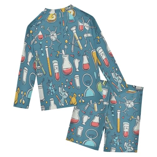 Funny Chemistry Experiment Boys Swimsuit Rash Guard Toddler Kids Long Sleeve Swim Shirt and Trunks Swimwear Set 3-10Y2
