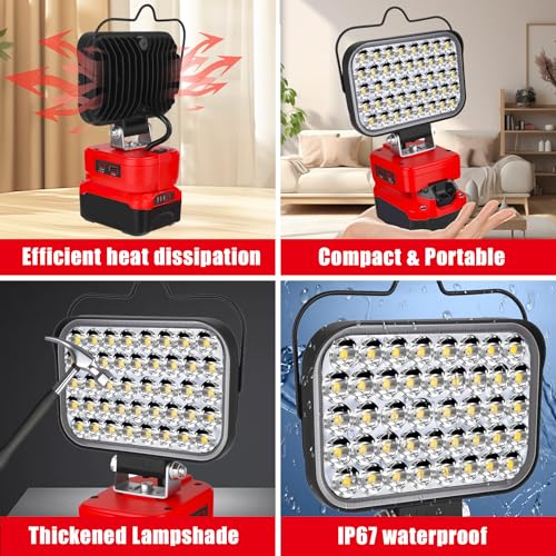 Image of Portable LED Work Light Compatible with Craftsman 20V Battery, 90W 7000LM Cordless Flood Lights with USB & Type-C, Low Voltage Protection, for Job Site Lighting,Camping Outdoor (No Battery)