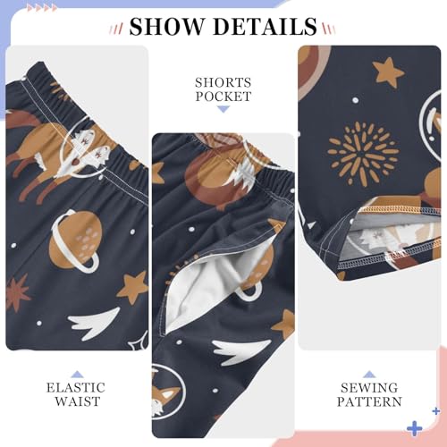 Astronaut Fox Boys Long Pants Soft Trousers Elastic Waist Kids Lounge Bottoms with Pockets S-XL4
