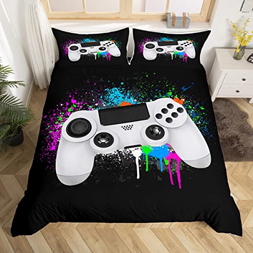 Loussiesd Gaming Duvet Cover Boys Gamer Bedding Set White Video Game Gamepad Comforter Cover For Teens Kids Children Bedroom Decor Colorful Tie Dye Modern Game Controller Bedspread Cover Double