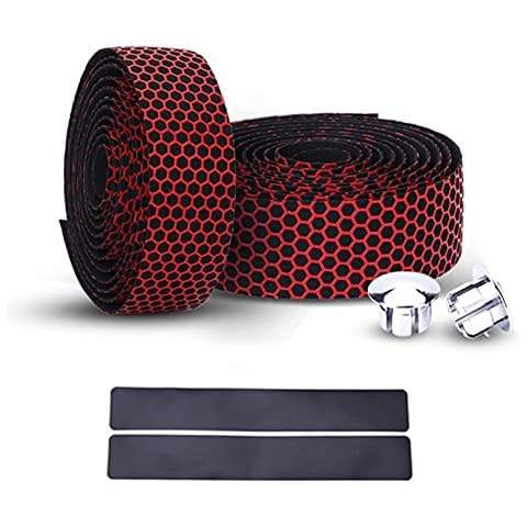 PLATT Road Bike Handlebar Tapes Bicycle Bar Tape Superior Breathable Hexagon Non-Slip Bike Handlebar Tape Bike with Bar End Plugs,Red (2PCS Per Set) Cover