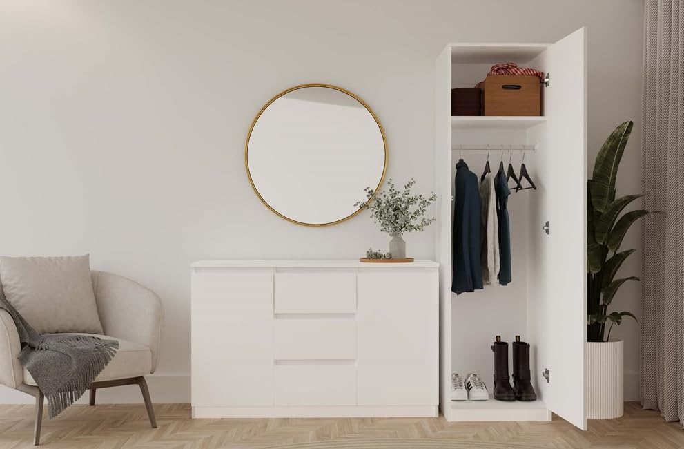 BDW SD-50 - Armadio 50 x 50 x 180 cm, 4 ripiani, ideale per una camera da letto, corridoio, cameretta dei bambini o ufficio, appendiabiti (bianco)