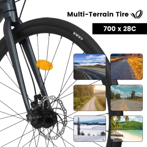 A28320R 700Cx28 Road Bike, 16-Speed Outdoor Bike Disc Brakes, Light Weight Aluminum Frame,Racing Bike City Commuting Road Bicycle for Men Women Ideal for High-Intensity Riding