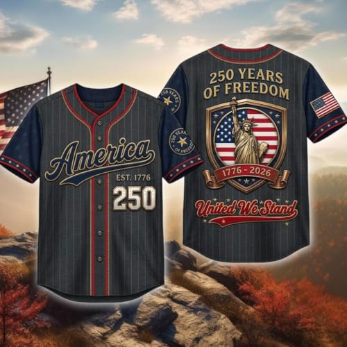 Custom Name 250th Anniversary Baseball Jersey Shirt, Personalized 1776–2026 USA Patriotic Team Shirts for Men Women miniatura 3