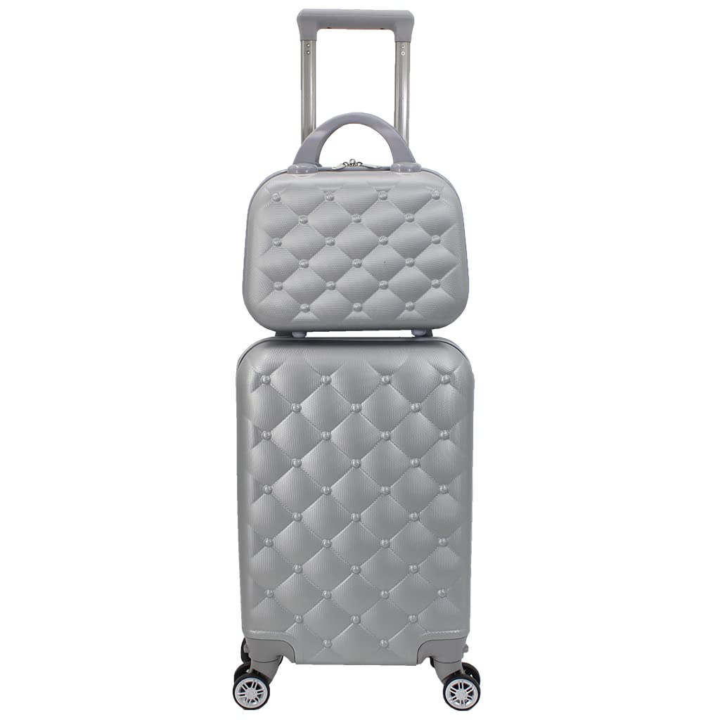 Genérico Maleta de Cabina Equipaje de Mano Trolley con Neceser Maleta de 4 Ruedas Desmontables (Plata)