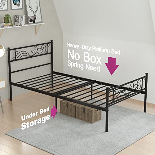 Weehom Metal Bed Frame Twin With Bed Storage,No Box Spring Needed,Heavy Duty Steel Slats Support For Boys Girls Teens Students Adults Black #TOP6