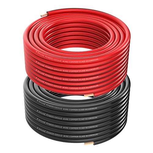 8 AWG Power Ground Wire Copper Clad Aluminum Wire 8 Gauge 8ga Battery Grounding Cables for RV Car Truck Solar Panel 50FT (50FT, 8 AWG)