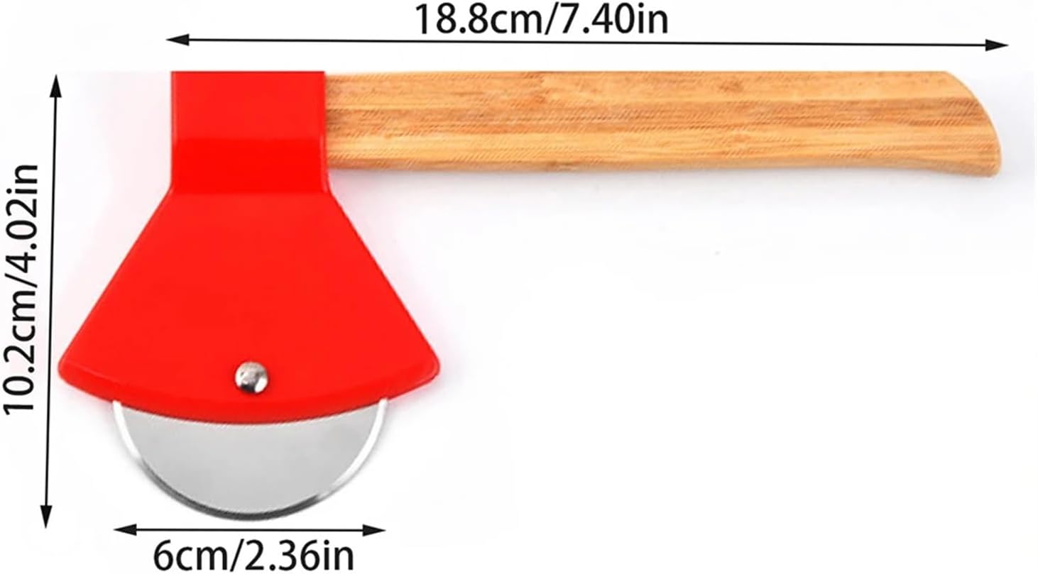 Pizza Cutter Wheel with Bamboo Handle Stainless Steel Axe Shaped Pizza Slicer for Pizza Pie Waffles Dough Kitchen Accessories(Red)