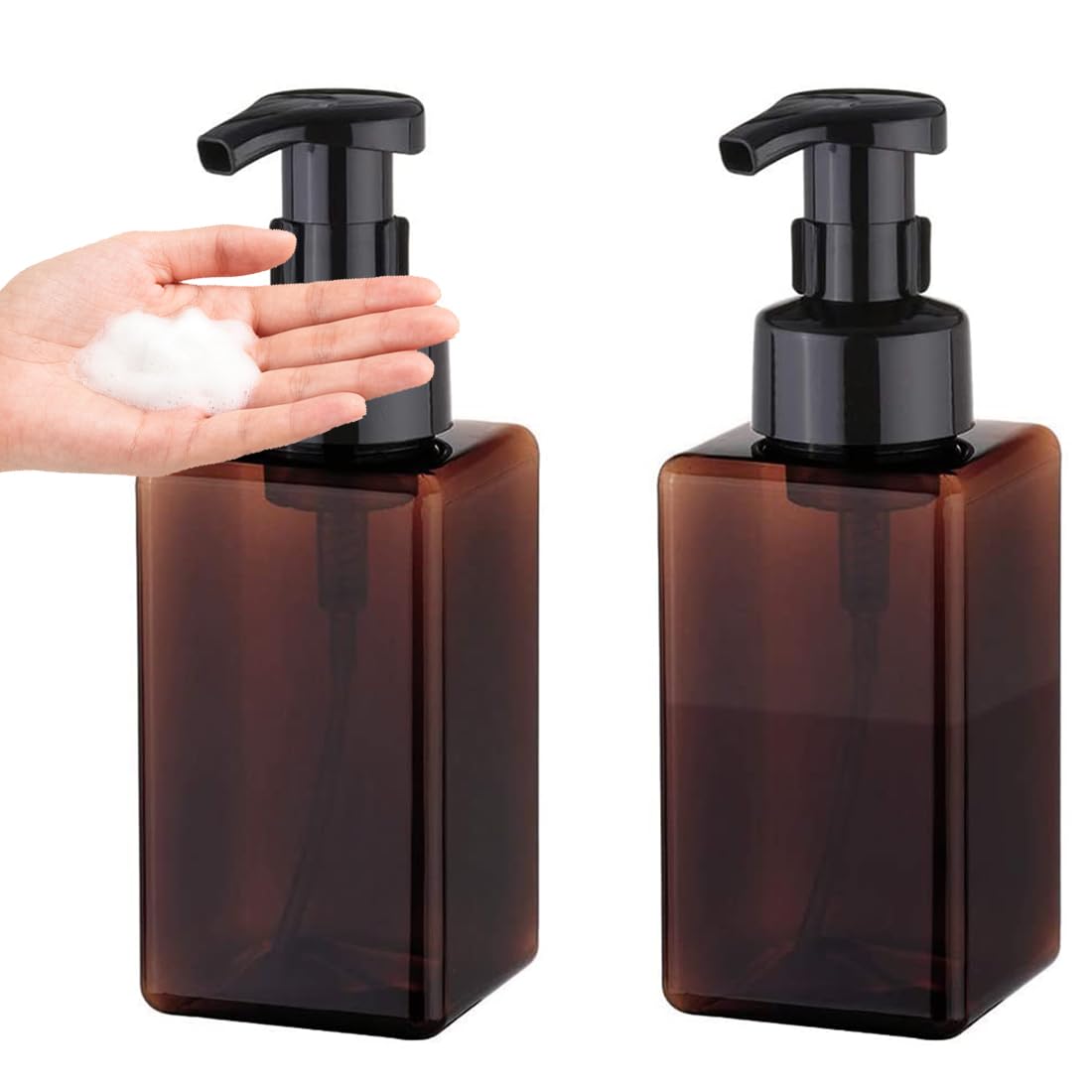 2 Foaming Soap Dispensers, 450ml(16oz) Refillable Modern Square Pump Bottle for Shampoo, Body Wash, Liquid Soap, PETG Plastic Empty Soap Dispenser for Kitchen, Bathroom, Hospital