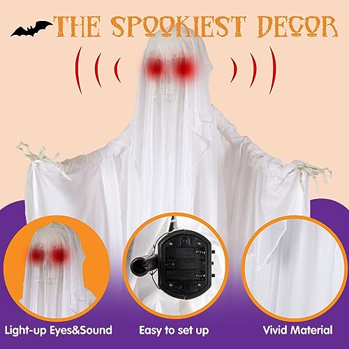 Image of JOYIN 67 inch Halloween Decorations Outdoor Life Size Animatronics Ghost Bride Decor, Sound-Actived Skeleton with Creepy Sound, Scary Haunted House Props for Garden Yard Lawn Outside Indoor