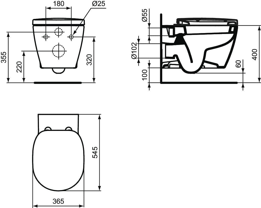 Ideal Standard - Connect, WC a parete completo di sedile WC a chiusura lenta, E-Packaging dedicato al trasporto in ceramica, bianco