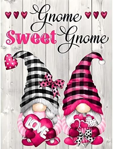Zleiubisa Gnome Heart Welcome Christmas DIY Cross Stitch Art Craft 16x20 inch Fabric with Accessories, 11ct Pre Printed Stamped Embroidery Kits for Adults Beginners (Pink)