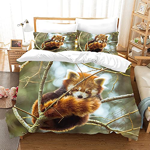 WJKLP Housse de Couette 140x200 Panda Animaux Roux Doux Parure de Lit en Microfibre 1 Personne avec Fermeture éclair et 1 Taie d'oreiller 65x65 cm pour la Maison et la Hôtel