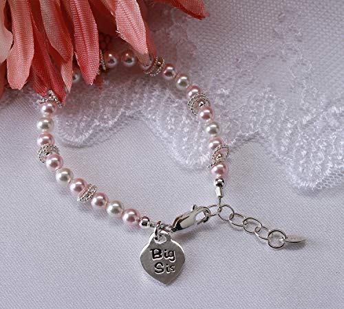 Precious Pieces Children's Sterling Silver "Big Sis" or 'Lil Sis' Bracelet with High-End Simulated Pink Pearls, Matching Sisters Jewelry3