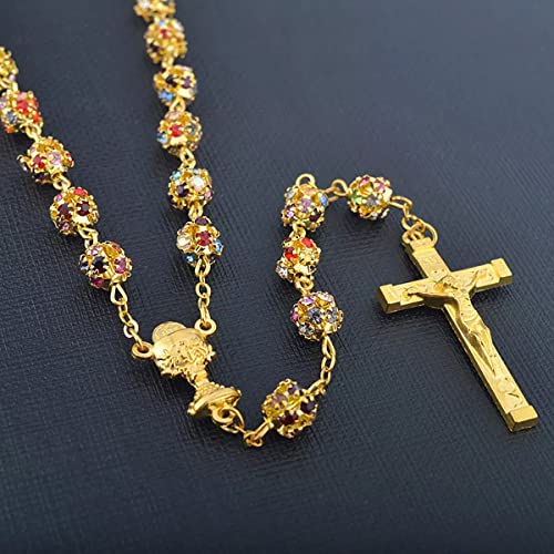 Catholic Town Rhinestone rosary neclace with Chalice center piece and multicolor crystal beads (CTRCHCDB-G)3