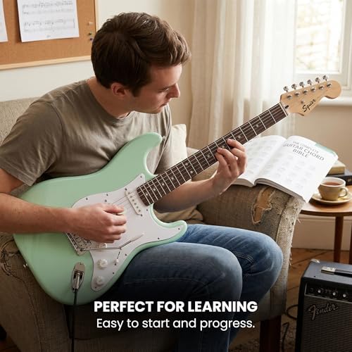 Image of Fender Squier Sonic Stratocaster Pack - Surf Green Bundle with Frontman 10G Amp, Gig Bag, Cable, Strap, Tuner, Picks, and Austin Bazaar Guitar DVD