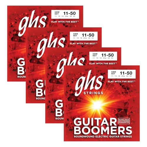 Image of GHS Strings, GBM Boomers, Nickel Plated Steel Electric Guitar Strings, Legendary Strength, Consistent Intonation, Long Lasting Brightness, Tone & Sustain. For 6-String Guitar, 11-50 Med. Gauge, 4 Pack