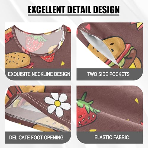 ALAZA Strawberry Hamburger Floral Retro Pajamas Short Sleeve 2 Piece Sleepwear Top and Bottom Pajama Set Unisex4