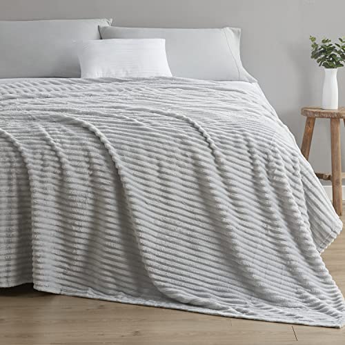Image of Nestl Blanket Twin Size for Bed - Cozy Warm Fuzzy Blankets for Women, Plush Small Fleece Throws for Girls - Silver Grey, 66 x 90 Inches