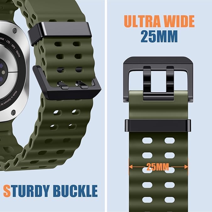 Image of CERLINK Ocean Silicone Sport Bands For Samsung Galaxy Watch Ultra 47MM Band, Adjustable Breathable Soft Waterproof Strap For Galaxy Watch 7 Ultra