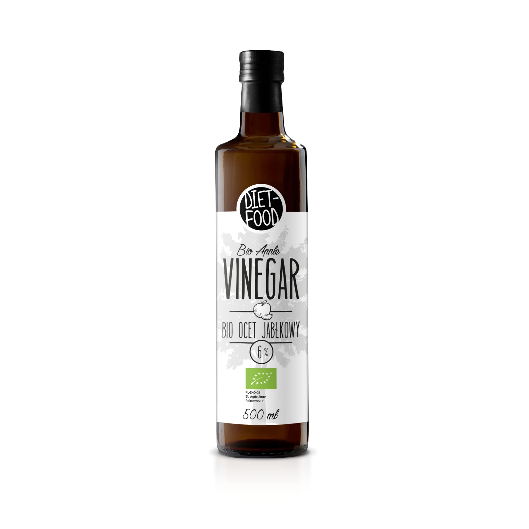 Diet-Food Apfelessig 6% Bio - Gewonnen Durch Natürliche Essiggärung Von Apfelwein - Apfelwein Essig - Apfel Cider Vinegar - Viele Anwendungen - Glasflasche - Inhalt 500 Ml