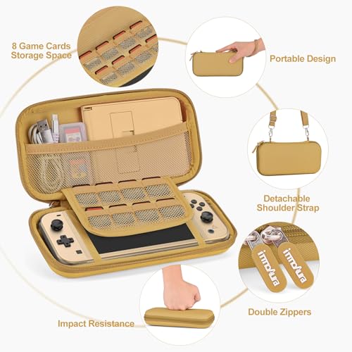 Image of innoAura Switch Lite Case 18-in-1 Accessories Bundle for NS Switch Lite (2019), with Protective Carrying Case, Game Holder, Screen Protector & Cute Thumb Grips, Golden