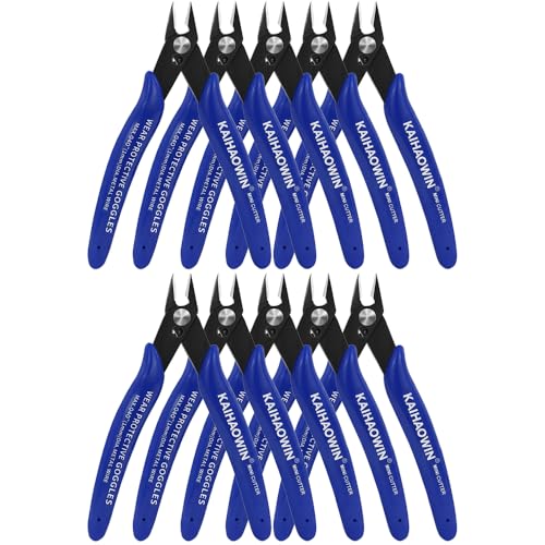 Small Wire Cutters 10 Pack- KAIHAOWIN 170 Wire Flush Cutters Wire Clippers Nippers Clean Cut Pliers Side Cutter Diagonal Cutting Pliers for Electronic Floral Heating Wire Model Sprue Soft Copper, Blue