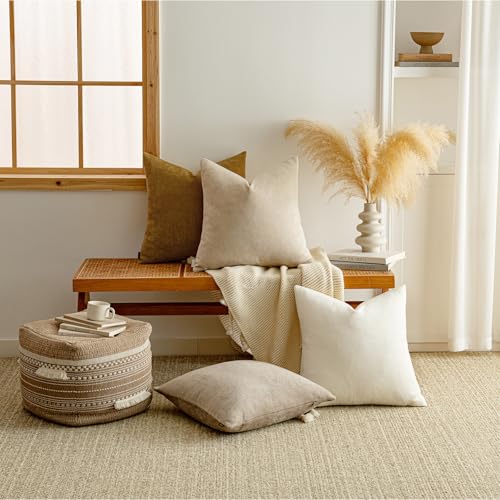 Image of a moment Pack of 2 Decorative Chenille Throw Pillow Covers with Twill Cushion Covers for Sofa Living Room Couch Bed 16x16 Inch Warm Brown