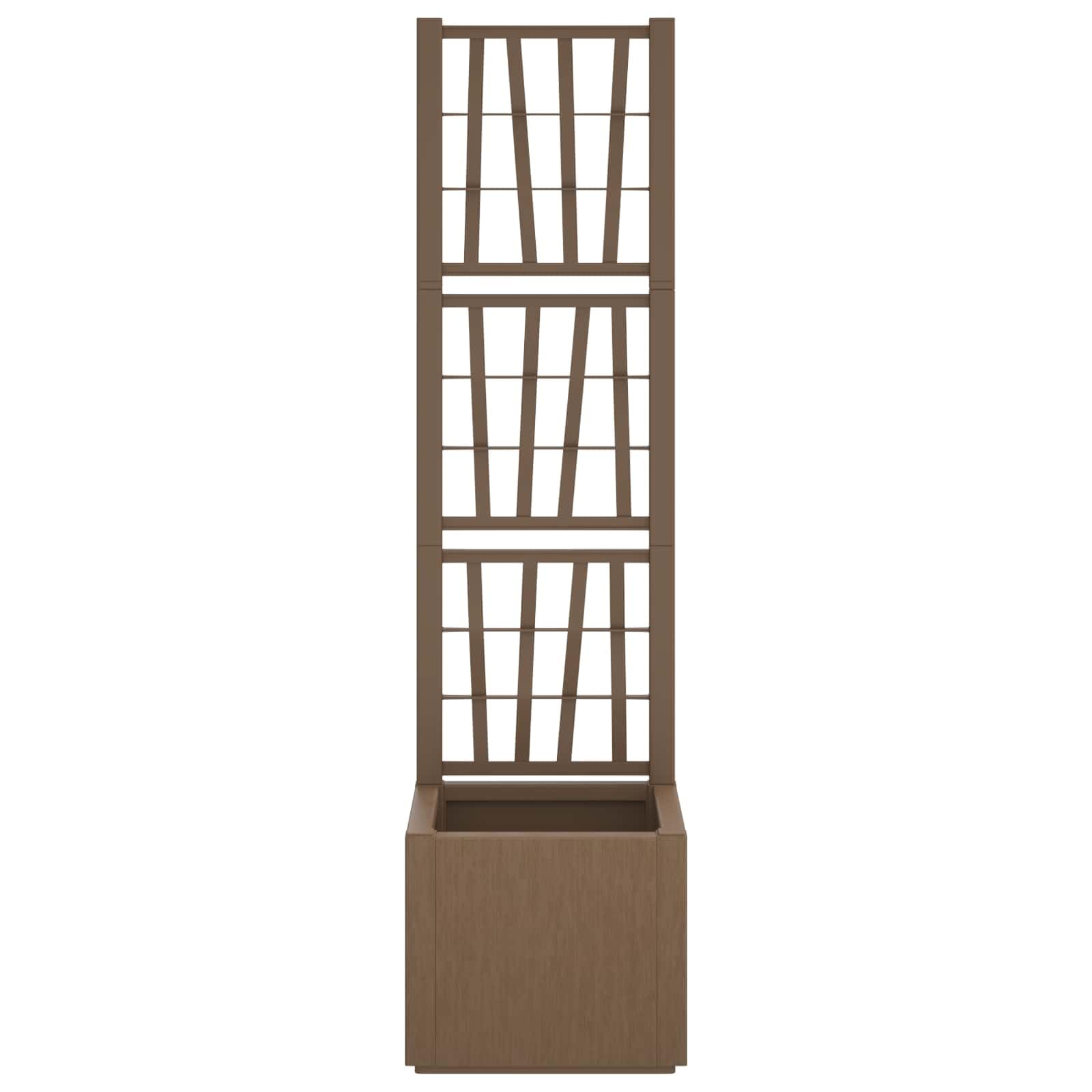 Maceta de jardín con enrejado marrón, 36 x 36 x 140 cm, maceta de plástico con ayuda para plantas trepadoras, jardinera de 38 L con enrejado para terraza, balcón y jardín