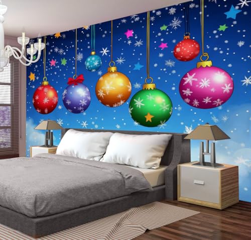Couverture tenture murale flocons de neige et boules de Noël pour grand drapé mural bleu - 3