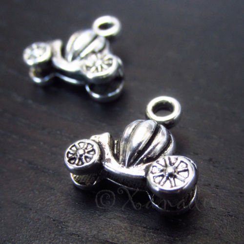 Decoration Cinderella Pumpkin Carriage Antique Silver Plated Charms C0054-10,