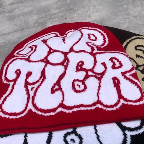 Image of yolrdiw 4 Pieces Y2k Beanie Letter Graphics Knitted Hat Winter Warm Skull Cap for Women Men