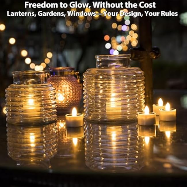 Solar Tea Lights Outdoor Waterproof, 8pcs Rechargeable Dusk to Dawn Little Solar Votive Candles, Flameless Flickering Small Light for Lantern Window DIY Chandelier Patio Deck Garden Decor (Warm White)