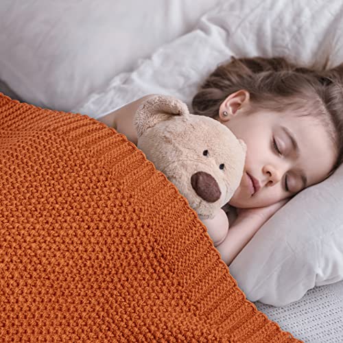 CozeCube Orange Throw Blanket for Couch, Soft Cozy Cable Knit Throw for Bed Sofa Living Room, Lightweight Warm Decorative Farmhouse Christmas Blanket, 60"x80", Burnt Orange
