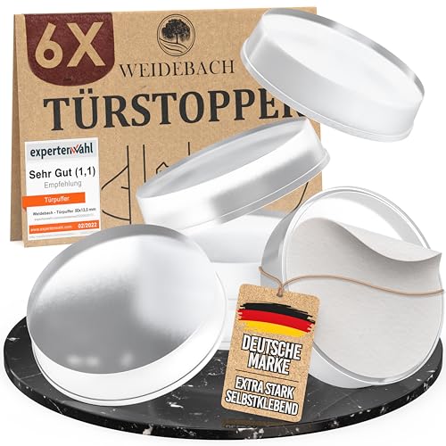 WEIDEBACH® 6x Dezente Türpuffer Transparent, Türstopper Wand Selbstklebend 20x5 mm, Elastikpuffer für Bad, Glasflächen, Wände, Gummistopper, Klebepunkte