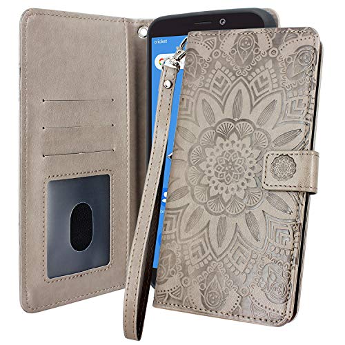 Cricket Icon/Radiant Core Case, Harryshell Kickstand Flip PU Leather Protective Wallet Case Cover with Card Slots Wrist Strap for Cricket Icon Smartphone U304/ATT Radiant Core/Wiko Ride U300 (Grey)