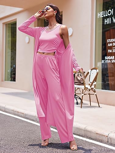 Image of Ekouaer Women's 3 Piece Lounge Set Pajama Long Sleeve Cardigan Sleeveless Top Pants Sweatsuit S-XXL