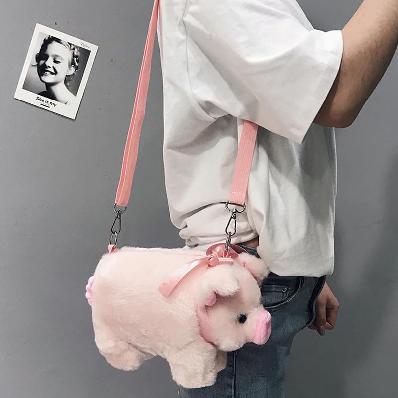 Ximimark 1 pcs Cute Plush Pig Crossbody Bag, Pink Kawaii Doll Shoulder Bag, Sweet Handbag Purse4