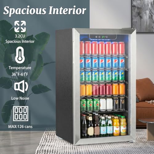 Image of DOGHLY 3.1 Cu.ft Mini Fridge Glass Door, 126 Cans Beverage Refrigerator