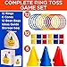 Covelico Ring Toss Game, Obstacle Course for Kids 3-5 & Birthday Party Games, Carnival Bean Bags for Tossing Gross Motor Toys for Toddlers 3-5, 12 Rings & 12 Bean Bags, 6 Cones for Kids, PE Equipment